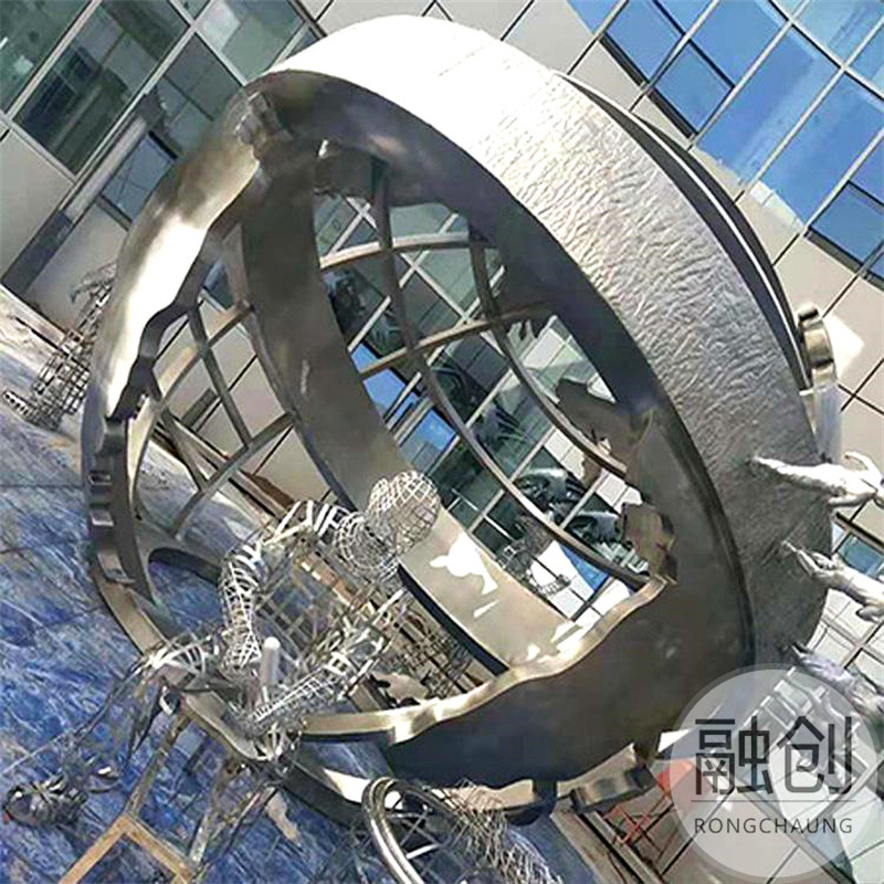 不锈钢蝴蝶镜面金属镂空圆环公园绿地景观昆虫雕塑摆件