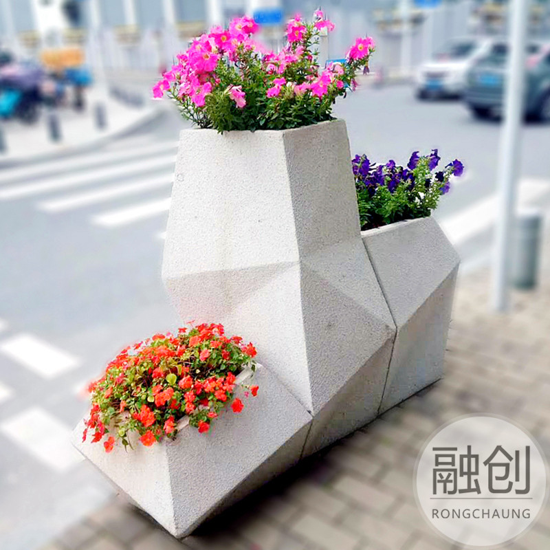 室内外景观花盆北欧风圆形玻璃钢花钵商场酒店组合落地式盆栽花槽